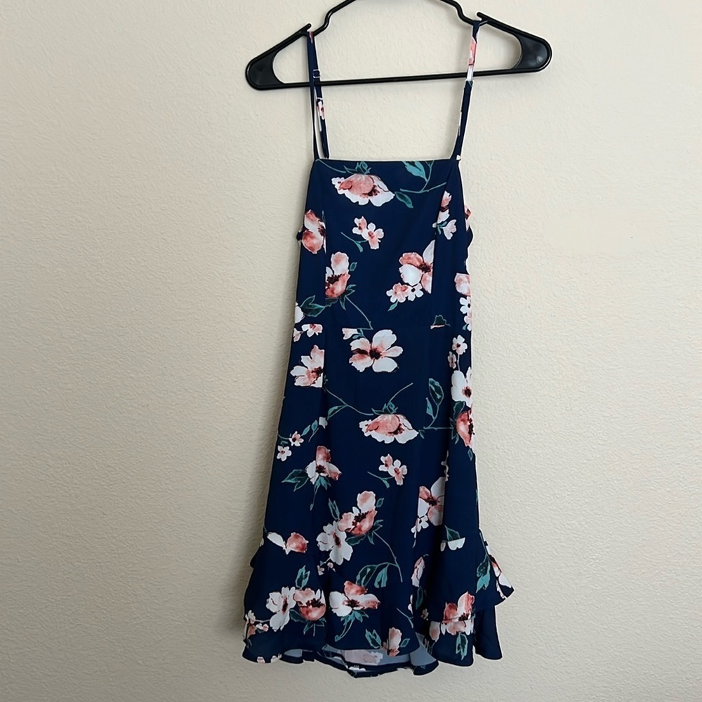 Navy Blue Floral with Pink Floral Dress.